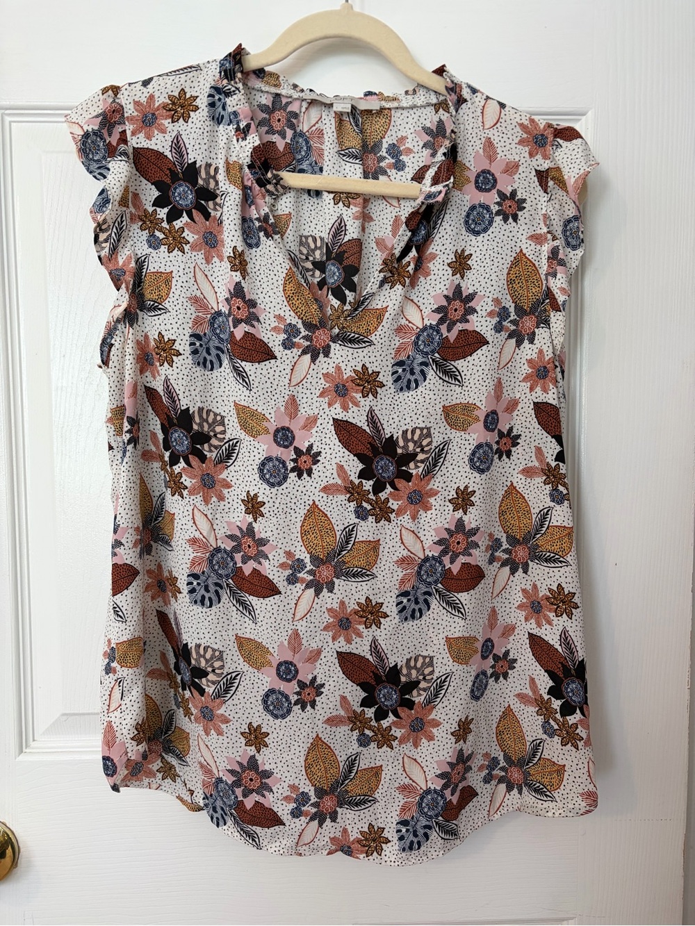 LOFT Floral V-Neck Cap Sleeve Blouse - White Multi